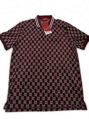 Gucci burgundy Polo with White Stripe Collar
